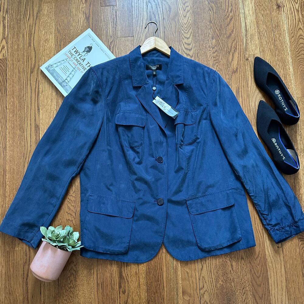 Talbots Dark Blue 100% Silk The Grace Fit Blazer